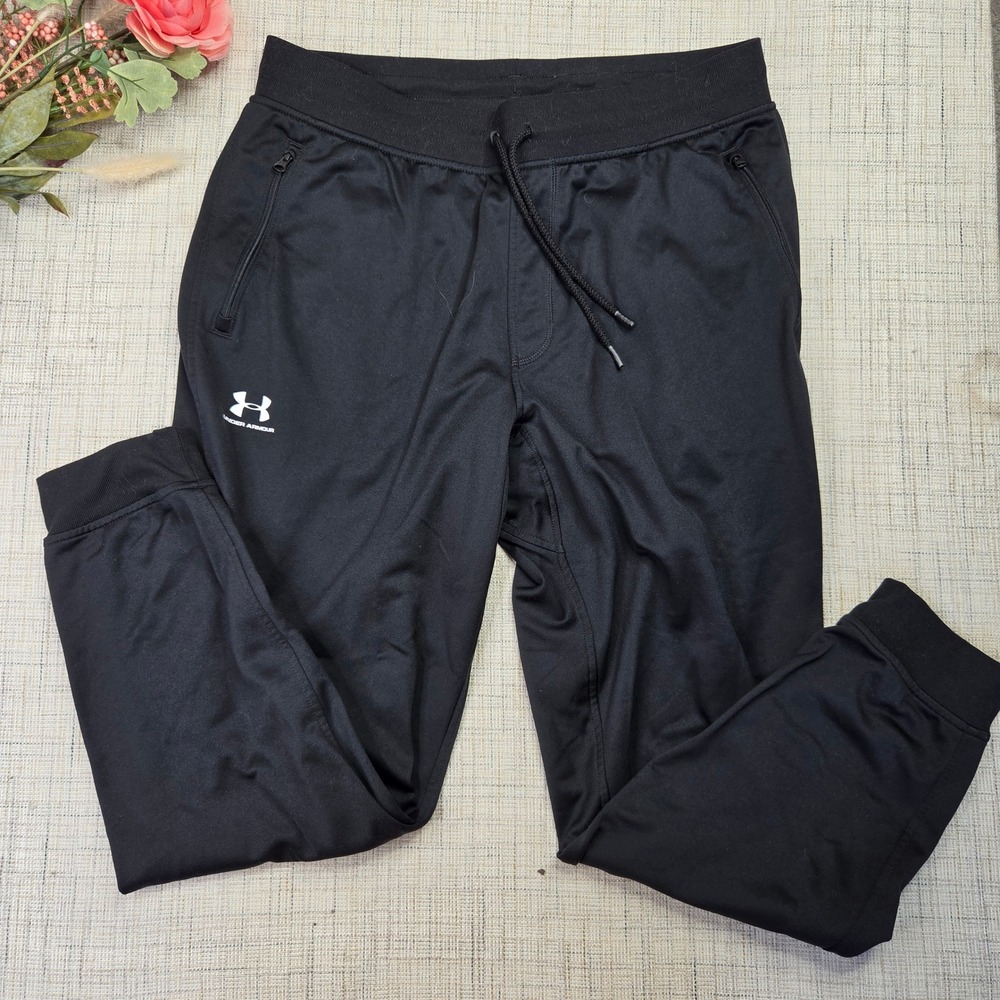Under Armour Womens XL Black Loose Fit Joggers Zipper Pockets Sweatpants